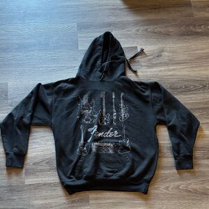 Fender Guitar Blueprint Hoodie | Zuni Sportswear | Black Pullover | Size M